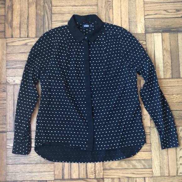 Kate Spade Saturday Black and White Swiss Dot Button Down Shirt, Size L - Picture 1 of 9
